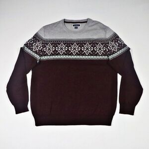 CLUB ROOM Hoilday Red & Gray Nordic Style Knit Pullover Sweater Size XL